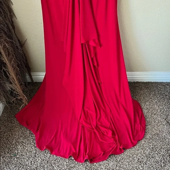NWT Mac Duggal Red v neck gathered back gown 12336 - Picture 10 of 13